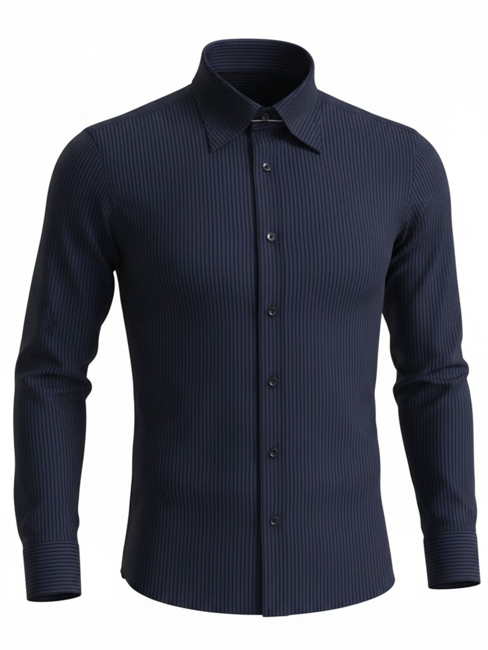 Men's Navy Ribbed Long-Sleeve Slim Fit Dress Shirt